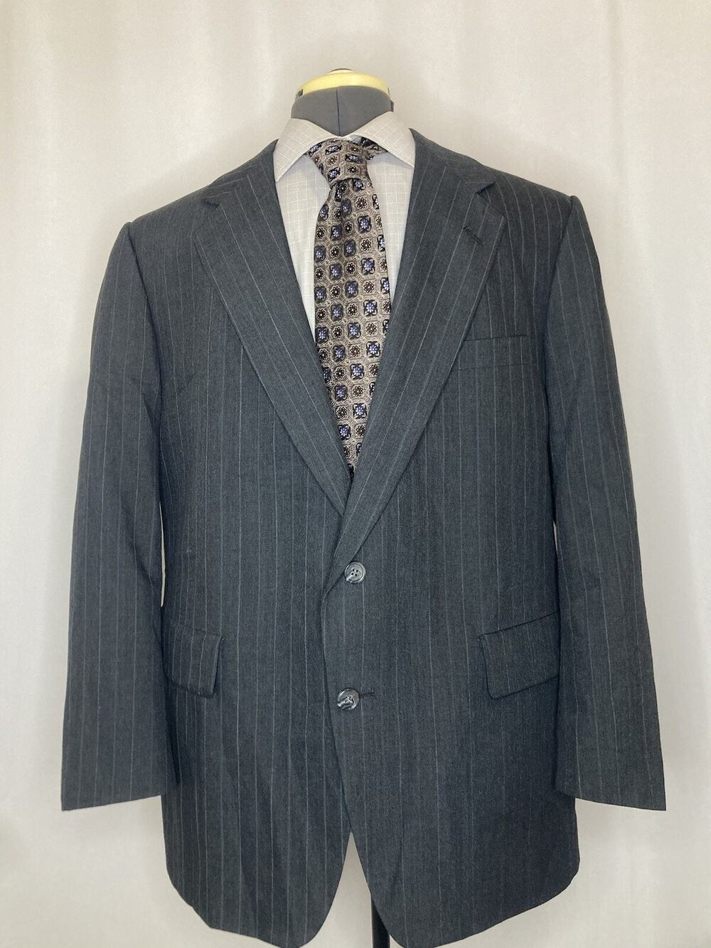 Turnbury 42R Blazer Gray Stripe Wool 2 Button Mens XL Sport Coat Suit Jacket USA